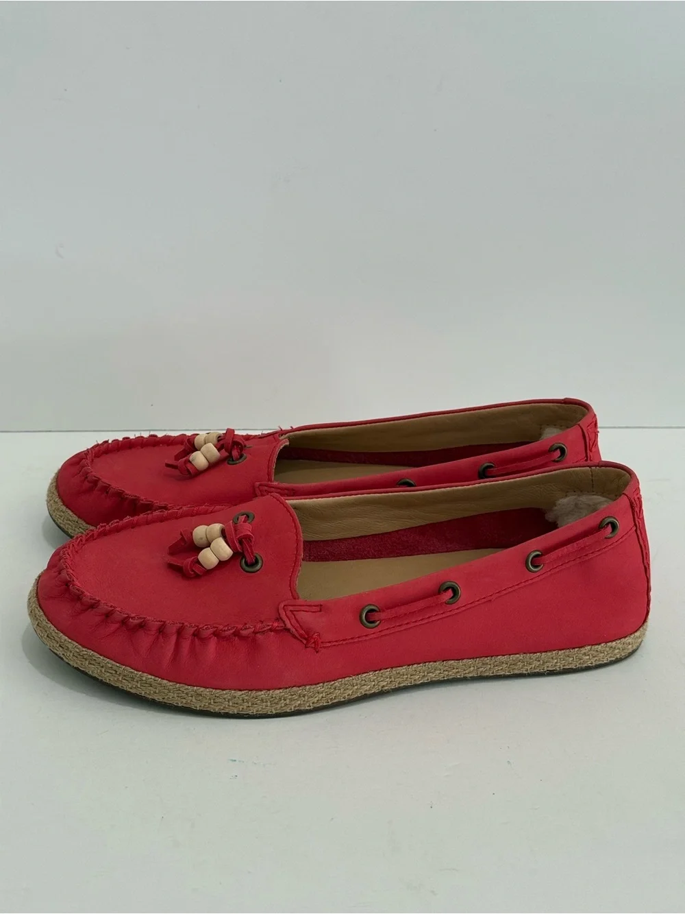 NWOT UGG Chivon Coral Red Leather Moccasin w/Jute-Wrapped Sole -7